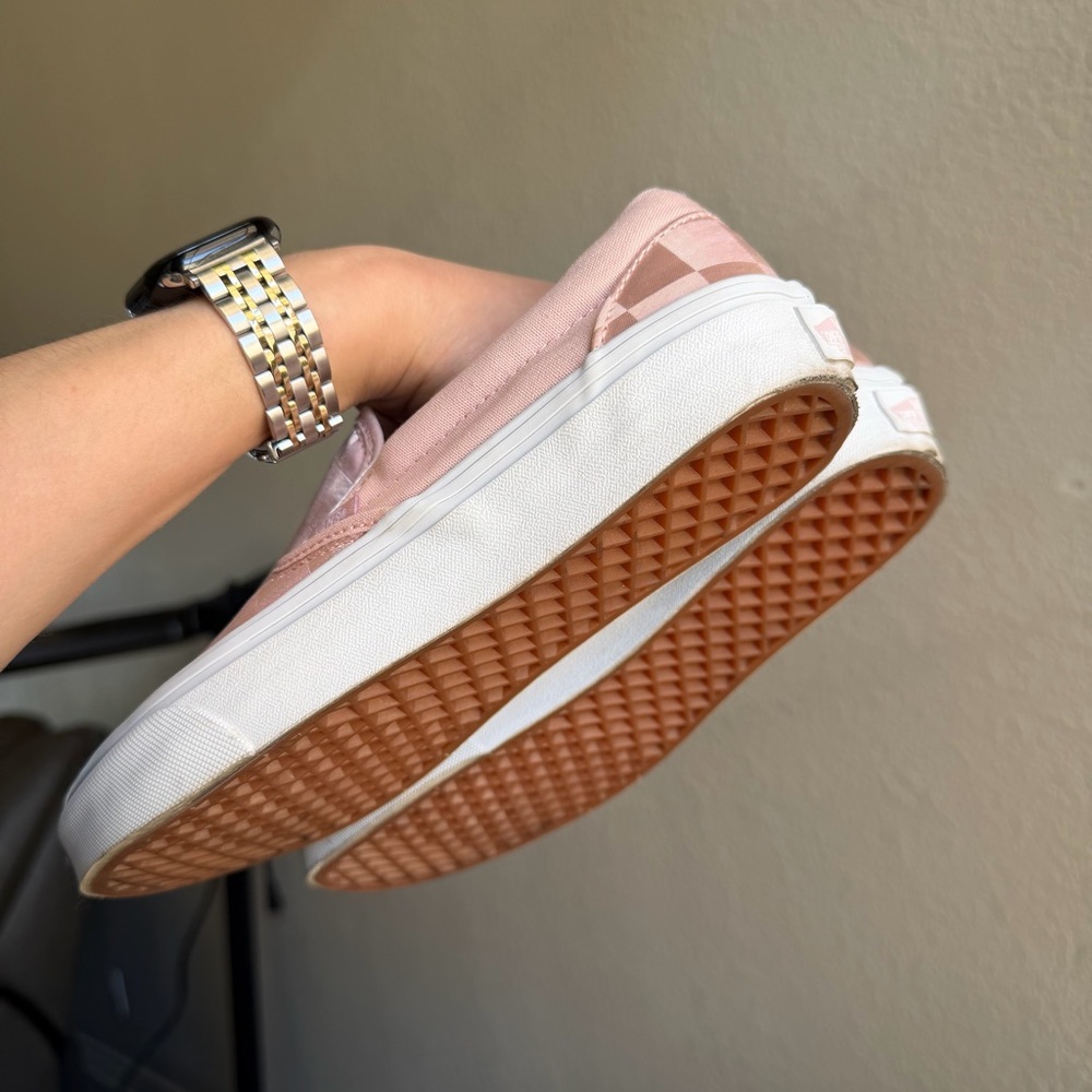 Vans Classic Slip-On Checkerboard Satin Light Pink Shoe - Picture 9 of 12